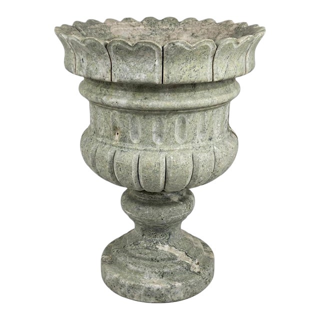 Large Neoclassical Scalloped Green Marble Garden Urn Planter For Sale