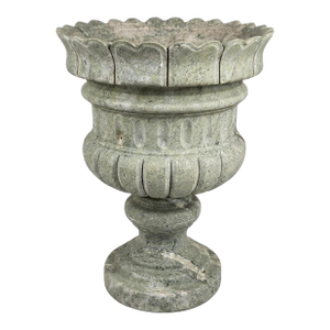 Large Neoclassical Scalloped Green Marble Garden Urn Planter
