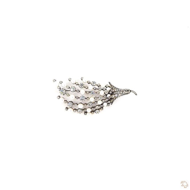 Silver Art Deco 9 Carat Pearl Diamond Gold Brooch For Sale - Image 8 of 9