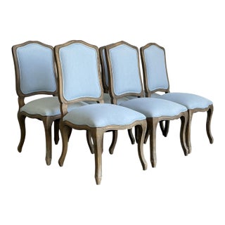 Vintage Carved Wood Dining Chairs With Blue Upholstery - Set of 6 For Sale