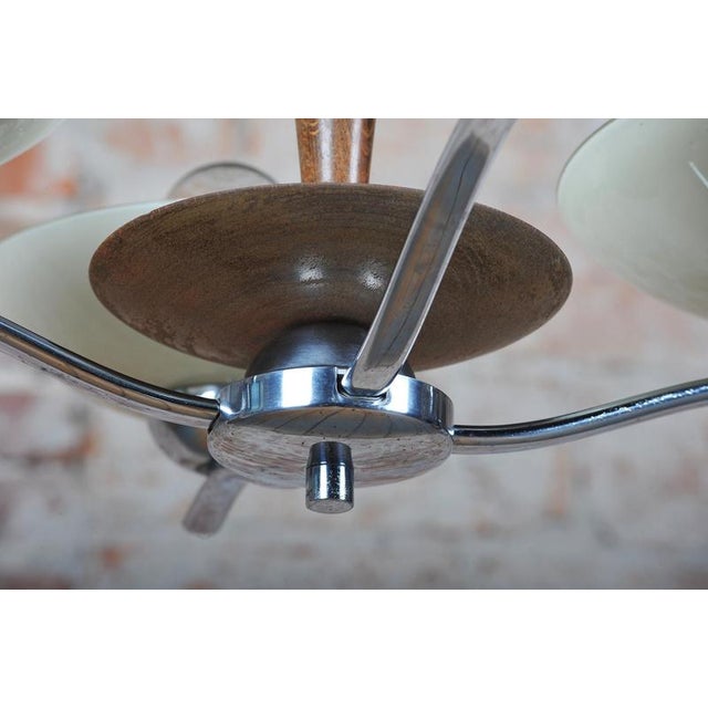 1920s Art Deco Chandelier in Chromed Steel and Beech, Czech, 1920s For Sale - Image 5 of 14