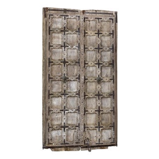 Antique Indian Bleached Teakwood and Iron Gujarati Door For Sale