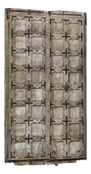 Antique Indian Bleached Teakwood and Iron Gujarati Door