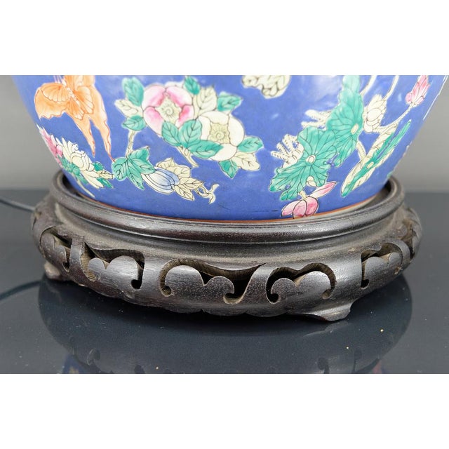 Antique Chinese Blue Ceramic Lamp with Butterflies, 1865 For Sale - Image 15 of 18