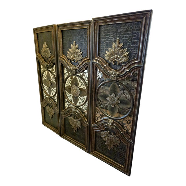 Lam Lee Set of 3 Wall Panels With Vintage Mirror & Croc-Embossed Detail For Sale