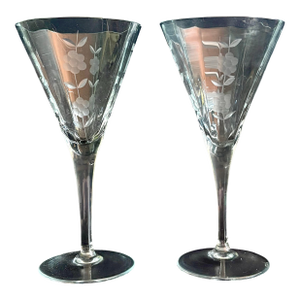 1950s Mid Century Modern Colony Glass Sandra Pattern Etched Floral Goblets – Set of 2