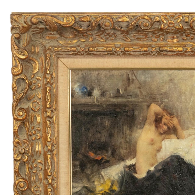 Late 19th Century Antique Italian Realism Verismo Oil on Canvas Painting Female Nude Ex-Christie's by Antonio Mancini, 1890 For Sale - Image 5 of 18