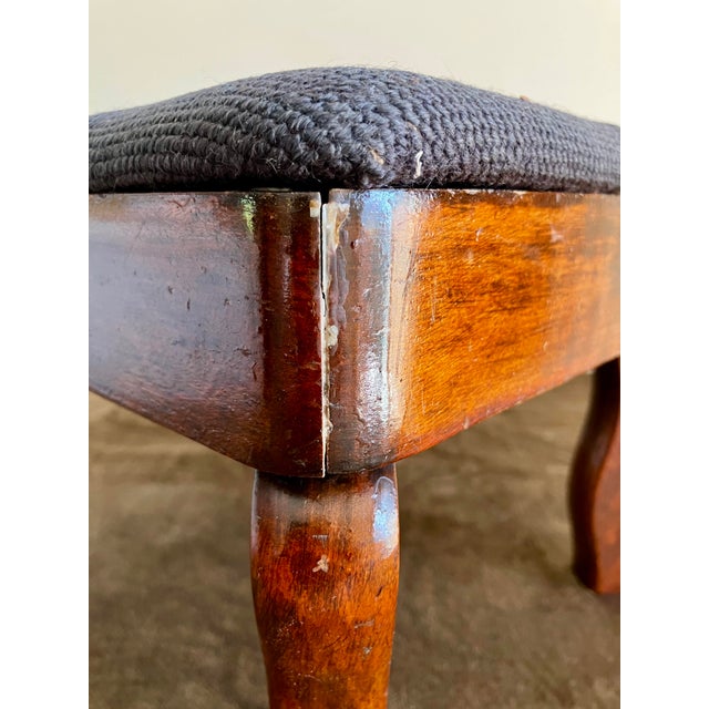 Antique French Country Style Mahogany Footstool With Floral Needlepoint Cushion For Sale - Image 10 of 14