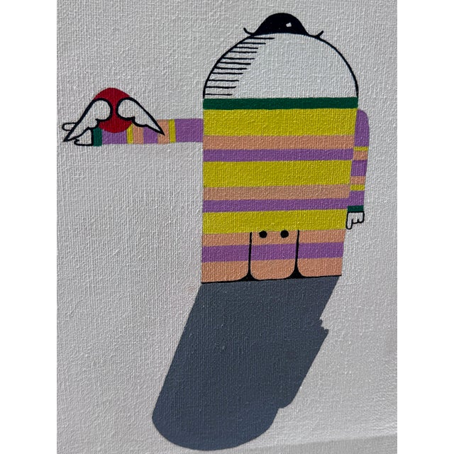 Blue Vintage Playful Surreal Pop Art Painting on Canvas, Signed For Sale - Image 8 of 12