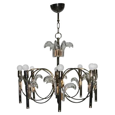 Vintage Italian Crystal & Brass Sculptural Chandelier by Gaetano Sciolari, 1970s For Sale