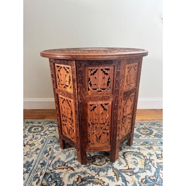 Late 20th Century Anglo Indian Sheesham Carved Wood Side Table With Inlay For Sale - Image 4 of 12