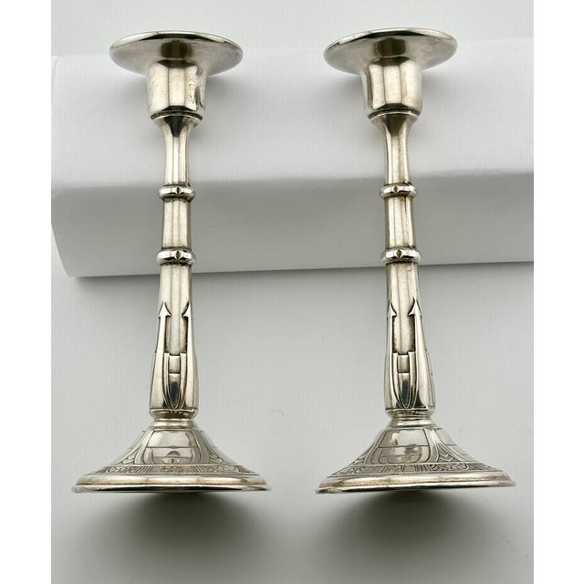 Metal Fine Quality Vintage Mid 1900s Retro Art Deco Sterling Silver Candlesticks by Alvin Silver Company - Matching Pair For Sale - Image 7 of 18