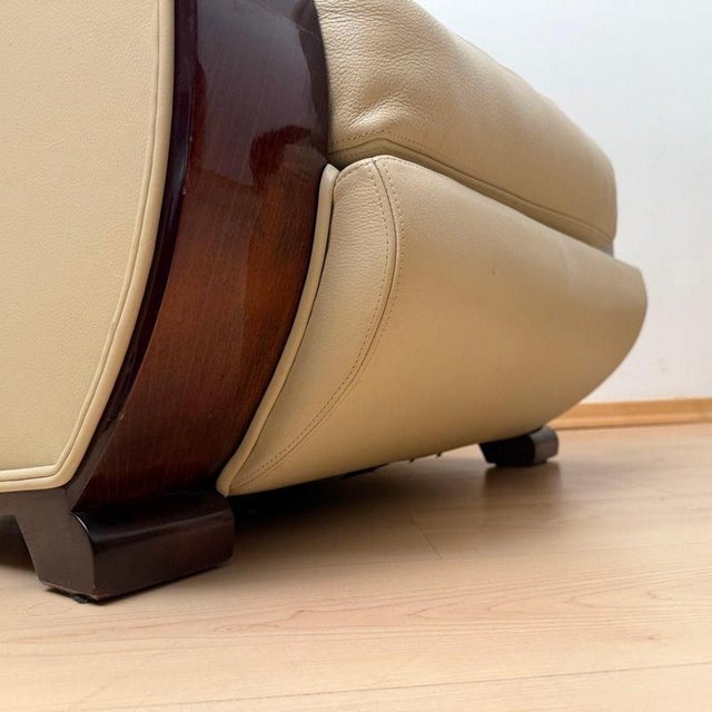 Art Deco Club Chairs in Cream Leather and Lacquered Wood, 1930 For Sale - Image 17 of 18