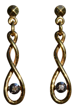 The Riberas: Ladies 14K Yellow Gold Infinity Dangler Earrings set with Diamond, 2 Pieces
