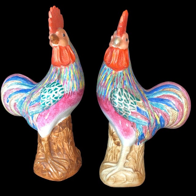 Asian 1920s Republic Period Famille Rose Cockerels For Sale - Image 3 of 10