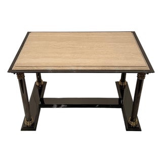 Marble Brass & Tinted Steel Hollywood Regency Cocktail Table For Sale