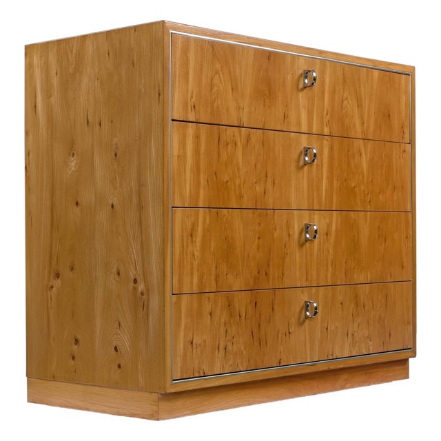 John Stuart 1970s 3 Drawer Hickory Bachelor's Chest With Chrome Pulls For Sale