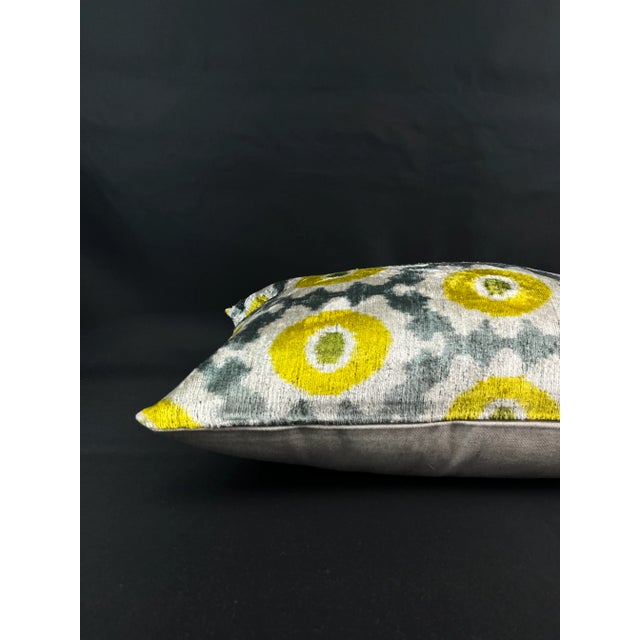 Gray and Yellow Velvet Ikat Pillow Cover For Sale - Image 4 of 5