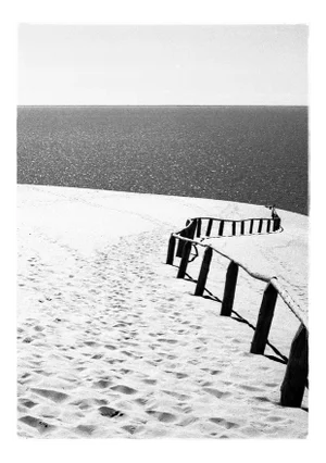 Nida - Black and White Analogue Photograph of Sand Dunes and Sea 2016