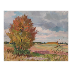 Vintage Autumn Landscape Oil Painting, Ukrainian Impressionism, 1980s 80-100
