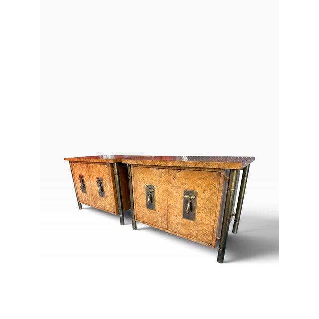 1960s William Doezema for Mastercraft Carpathian Elm Burl & Brass Floating Nightstands — Pair, Attributed For Sale In Miami - Image 6 of 18