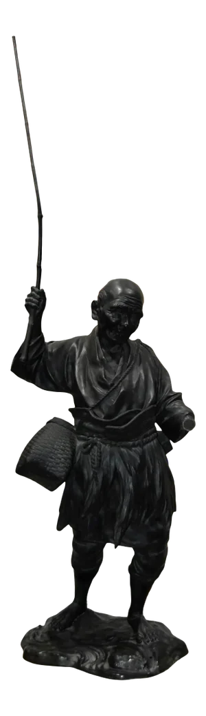 Late 19th Century Meiji Period Japanese Bronze Fisherman Genryusai Seiya