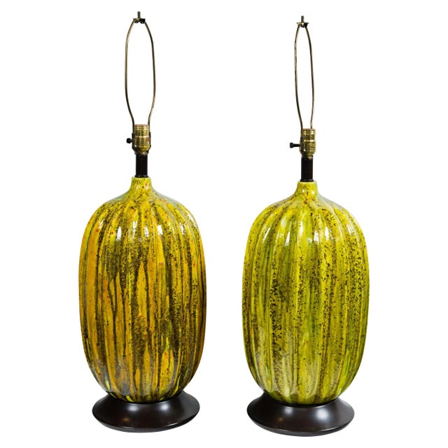 Large Italian Melon Form Ceramic Lamps, Circa 1960 - a Pair For Sale - Image 11 of 11