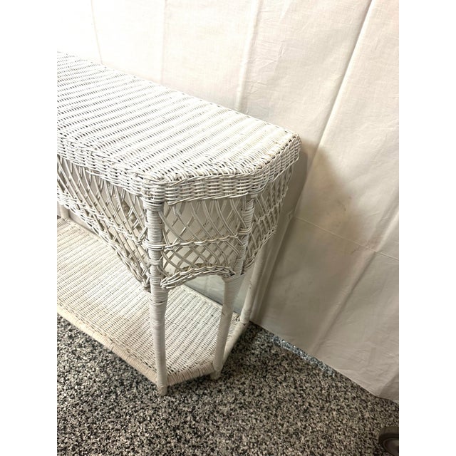 Shabby Chic 1940’s Wicker & Wood Console Table For Sale - Image 3 of 9