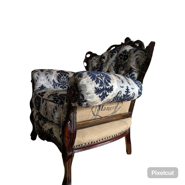 Mid 20th Century Vintage Hand Carved Italian Deconstructed Upholstered Armchair For Sale - Image 5 of 8