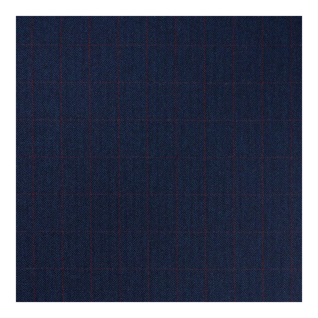 SAMPLE - Schumacher Thompson Merino Windowpane Fabric In Navy For Sale