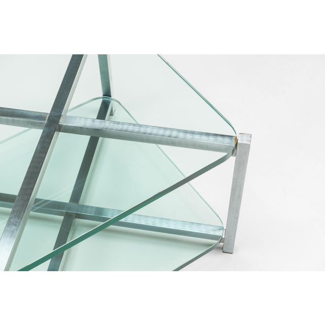 Aqua Two-Tier Glass Side Table with Aluminium Frame, 1970s For Sale - Image 8 of 13