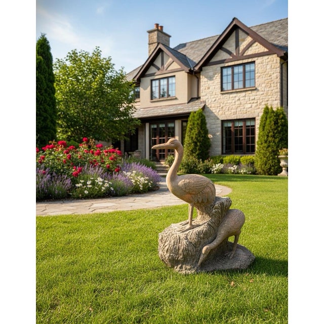 Vintage Style Cast Marble Crane Garden Statue For Sale - Image 10 of 10
