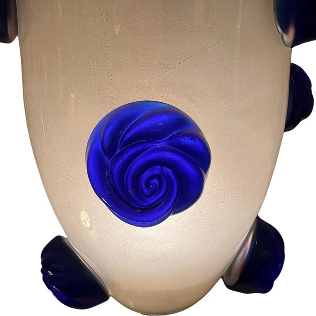 1980s Lamps with Blue Murano Flowers by Carlo Colizza, 1980s, Set of 2 For Sale - Image 5 of 9