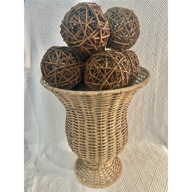 Farmhouse Late 20th Century Coastal Style Whitewashed Wicker Footed Urn For Sale - Image 3 of 7