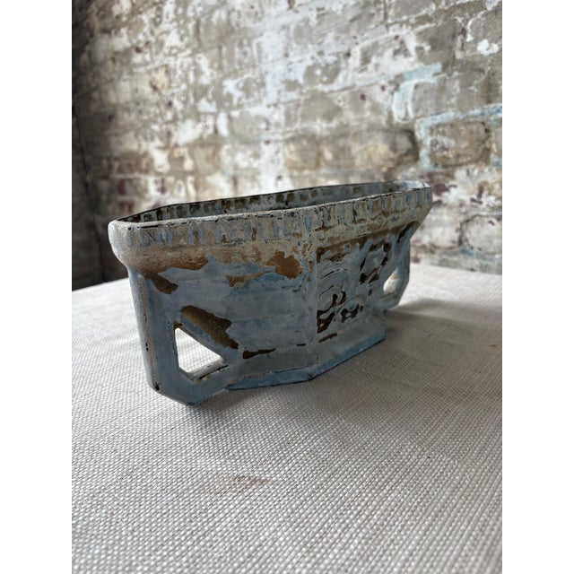 Vintage Cast Iron Garden Trough Planter With Weathered Blue Patina For Sale - Image 4 of 9