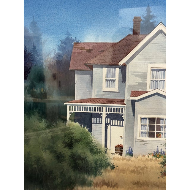 Paint Melinda Cowdrey Whidby House Framed Watercolor, Circa 1995 For Sale - Image 7 of 11