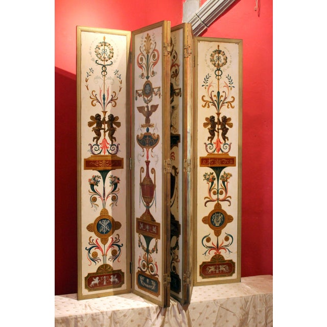 19th Century Italian Six-Panel Painted Wood Folding Screen in Gilt Bronze Frame For Sale - Image 13 of 16