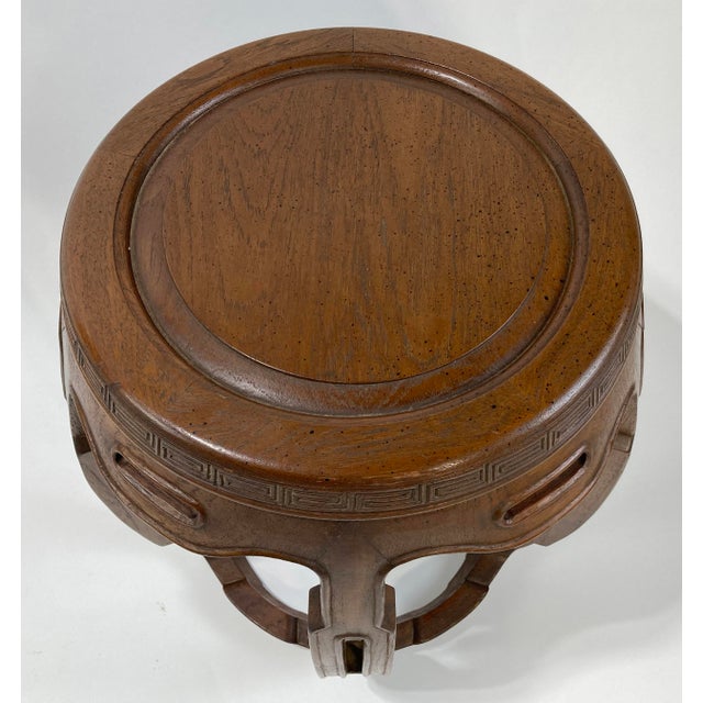 Brown Vintage Asian Carved Wood Garden Stool For Sale - Image 8 of 11