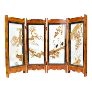 Mid 20th Century Small Chinese Cork Carving Art Diorama Table Top Folding Panels Screen For Sale