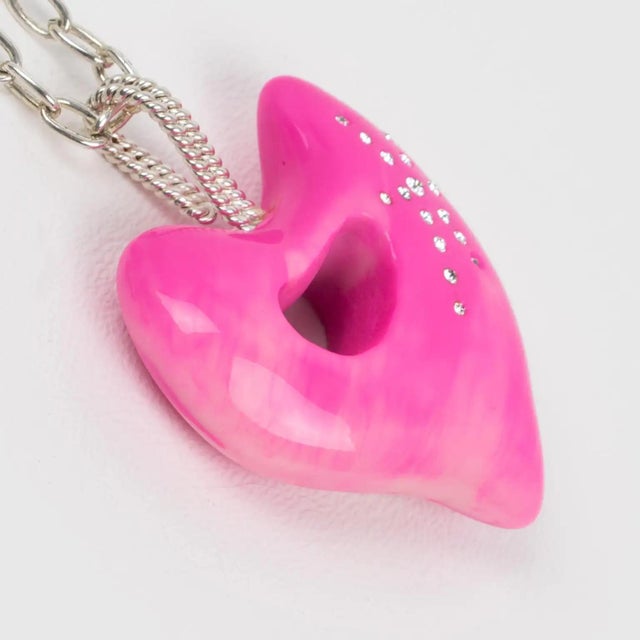 Hot Pink Christian Lacroix Chain Necklace with Pink Resin Heart Medallion For Sale - Image 8 of 11