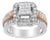 14K White and Rose Gold 1 1/8 Cttw Princess and Round-Cut Diamond Art Deco Style Triple Shank Halo Cocktail Ring (I-J Color, SI2-I1 Clarity) Size 4.5 For Sale
