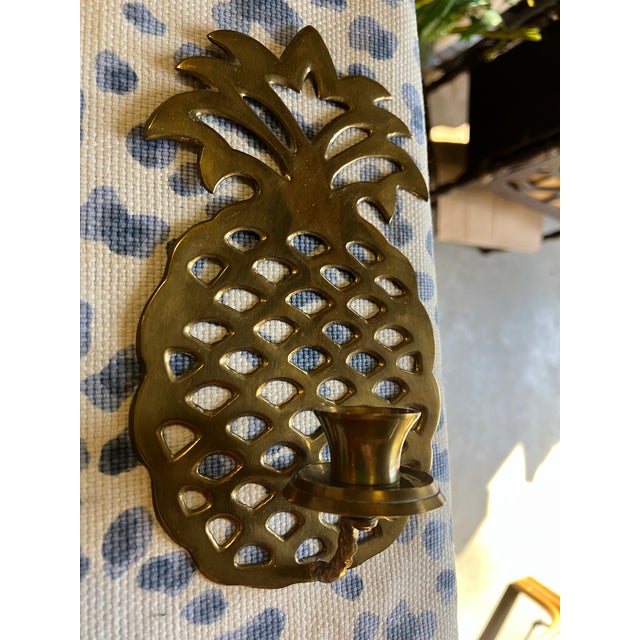1970s Pair of Southern Brass Pineapple Candle Sconces For Sale In Atlanta - Image 6 of 10