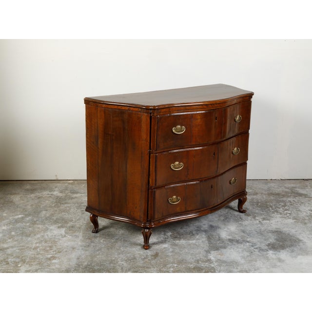 Wood Italian 1800s Walnut Three-Drawer Serpentine Front Commode with Bronze Hardware For Sale - Image 7 of 12