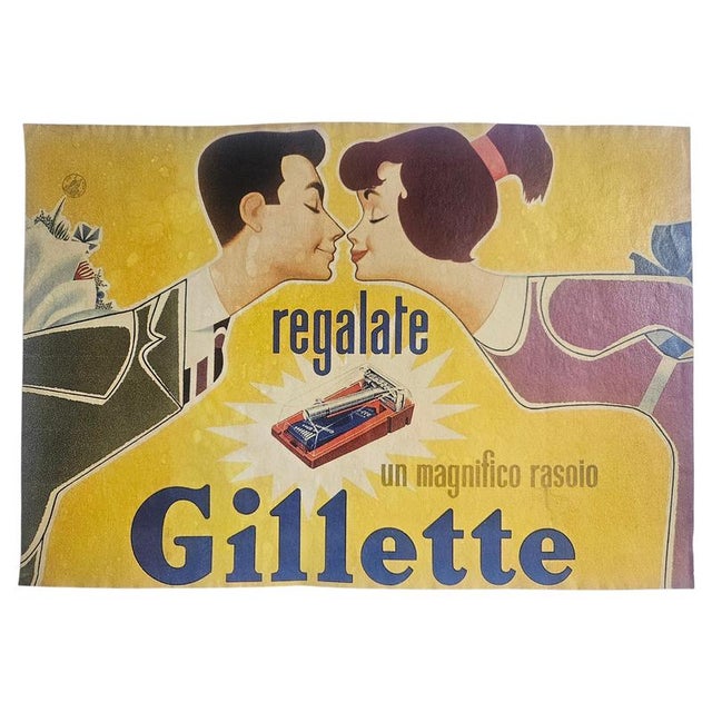 Yellow Art Deco Advertising Poster Gillette, USA, 1930s For Sale - Image 8 of 8