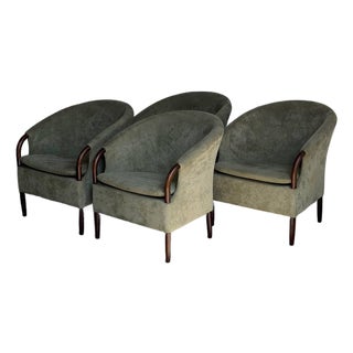 Set of 4 Mid 20th Century Danish Modern Lounge Chairs Green Upholstered Scandinavian Club Chairs For Sale