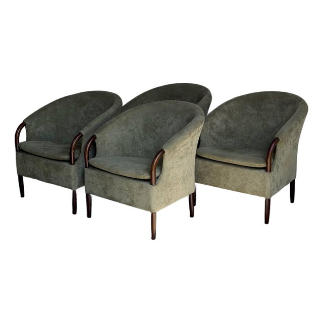 Set of 4 Mid 20th Century Danish Modern Lounge Chairs Green Upholstered Scandinavian Club Chairs For Sale