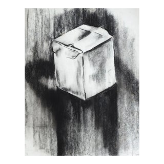 Abstract Charcoal Cube Drawing For Sale