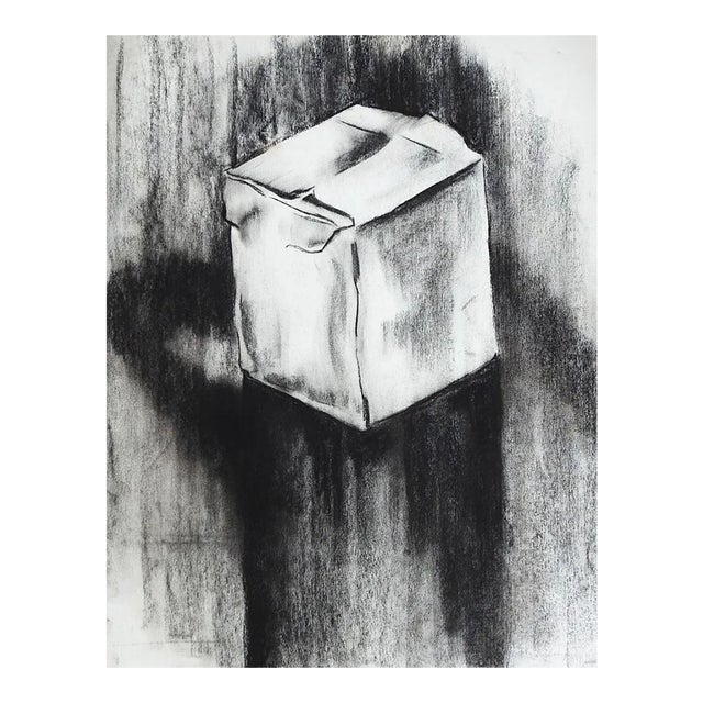 Abstract Charcoal Cube Drawing For Sale