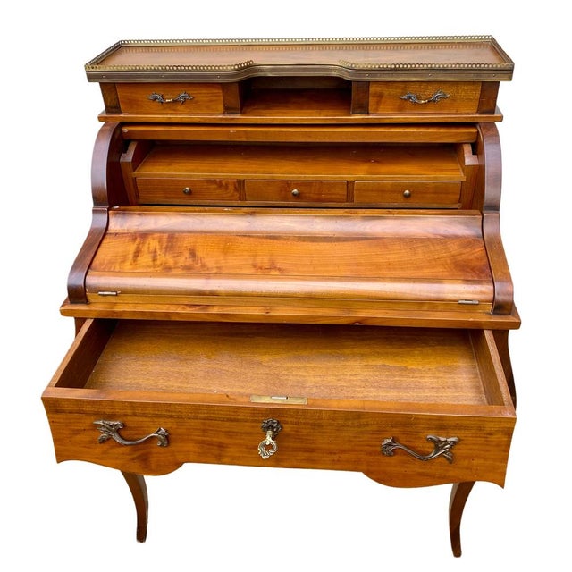 Wood Louis XV Style Cylinder Secretary with Drawers, 1890s For Sale - Image 7 of 13