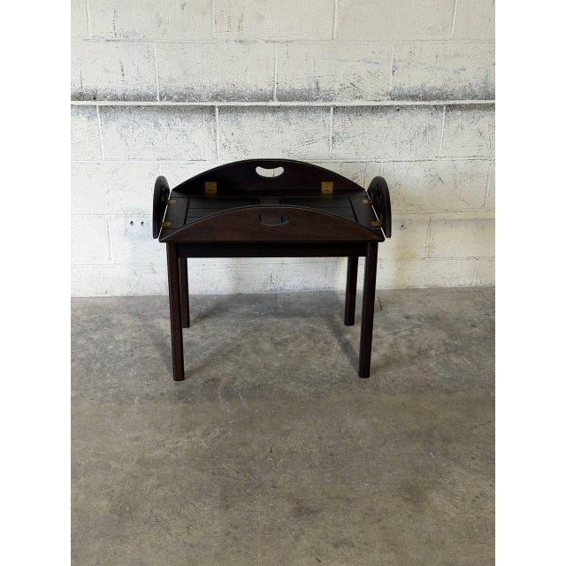 Stained Oak Folding Butler Tray End Table With Drop-Down Sides Vintage Mid-Century Modern 1970s For Sale In Los Angeles - Image 6 of 11
